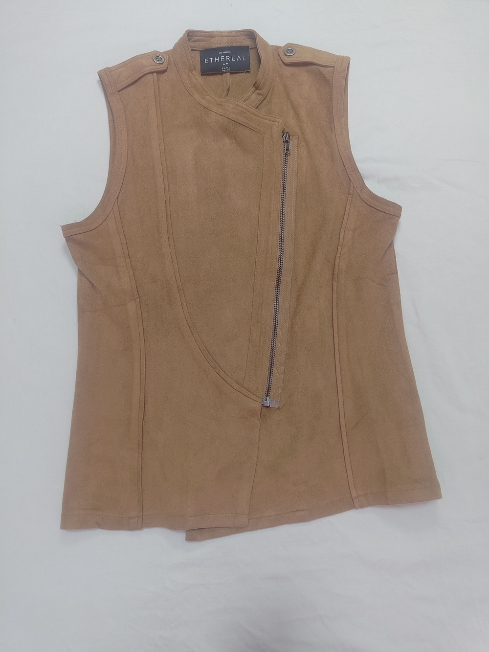 Etheral Vest Womens Small Sleeveless Brown Faux Suede